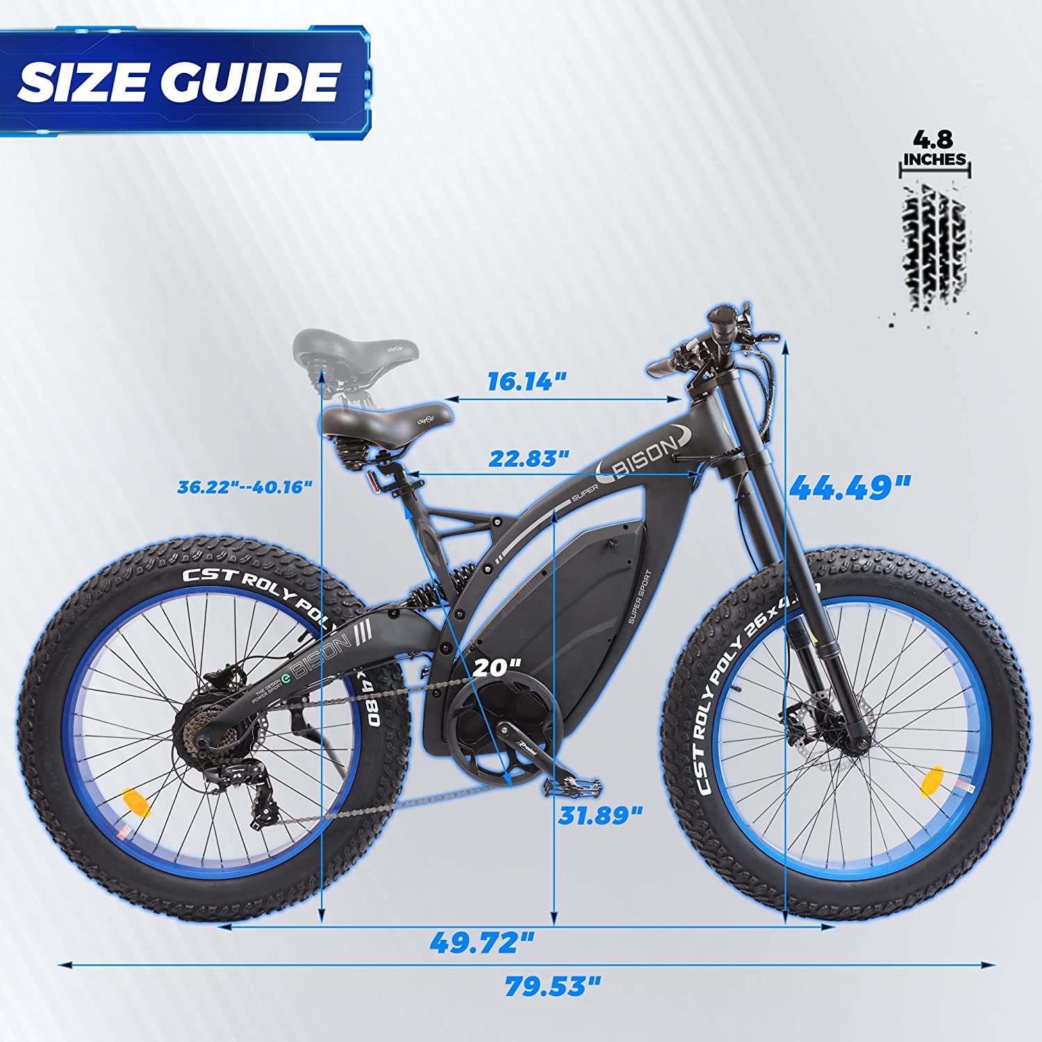 ecotric fat tire electric bike 1000w size guide