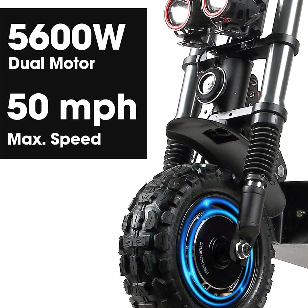 Adults Electric Scooter, Max Speed 50 MPH, 60V5600W High Power Dual Motor,Up to 60Miles Range Battery, 11 Inch Pneumatic Off-Road Tires with Detachable Seat for Daily Commuting, Off-Road