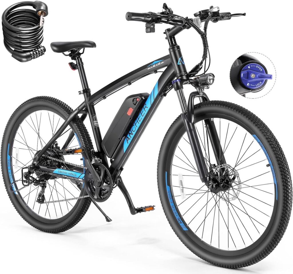 ANCHEER Electric Bike 27.5 Electric Mountain Bike with 56 Miles Range  22 MPH, 3H Fast Charge 500W 48V Removable Battery, Color LCD Display, Electric Bike for Adult 21 Speed Incl. Free Bike Lock