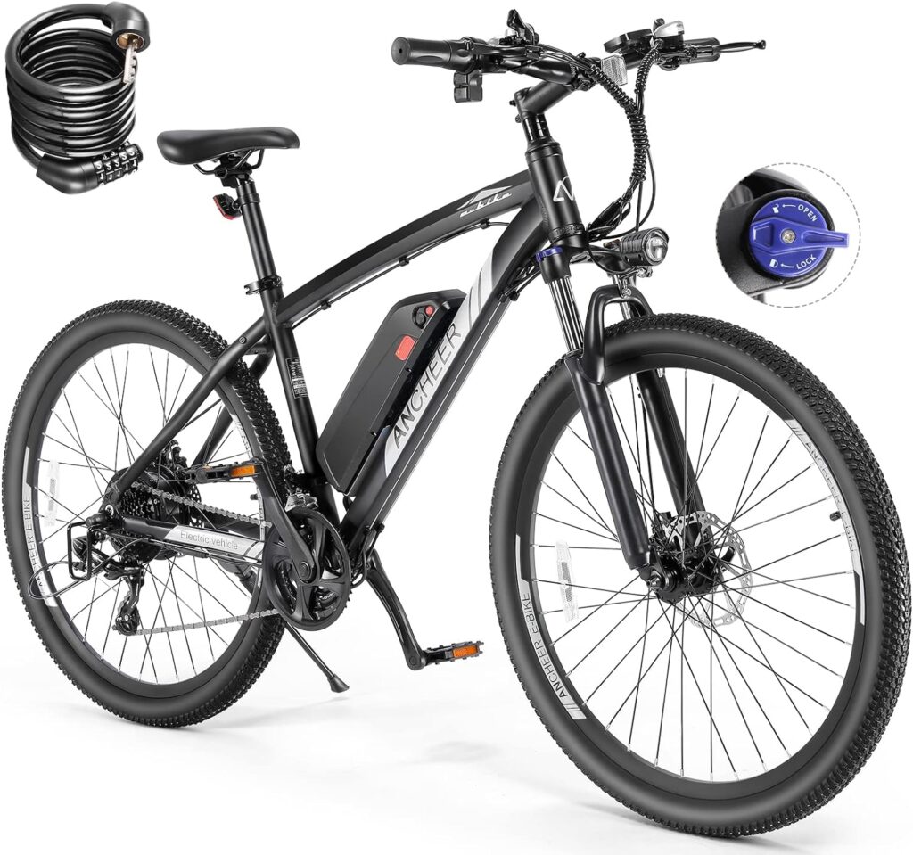ANCHEER Electric Bike 27.5 Electric Mountain Bike with 56 Miles Range  22 MPH, 3H Fast Charge 500W 48V Removable Battery, Color LCD Display, Electric Bike for Adult 21 Speed Incl. Free Bike Lock