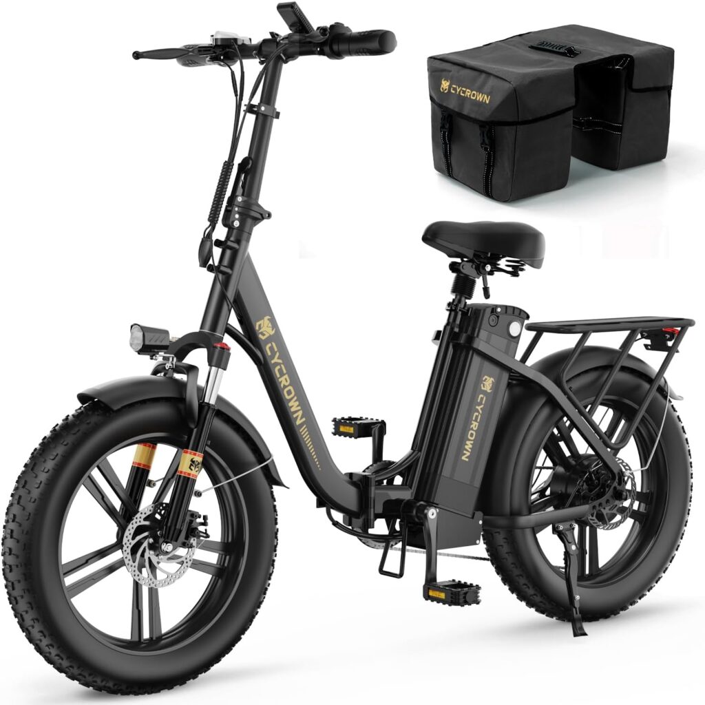 CYCROWN CycFree Electric Bike for Adults Up to 25MPH, 48V 20Ah Removable Battery Foldable Ebike with 750W Motor, 75 Miles Folding Ebikes for Adults 20 x 4.0 Fat Tire Step-Thru Electric Bicycle