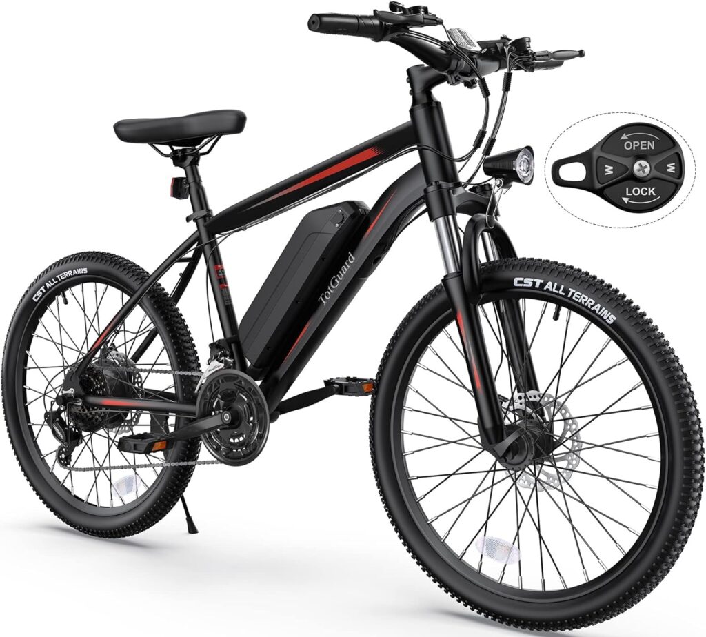 TotGuard Electric Bike, Electric Bike for Adults 26 Ebike with 350W Motor, 19.8MPH Electric Mountain Bike with Lockable Suspension Fork, Removable 36V 374Wh Battery, Shimano 21 Speed Gears