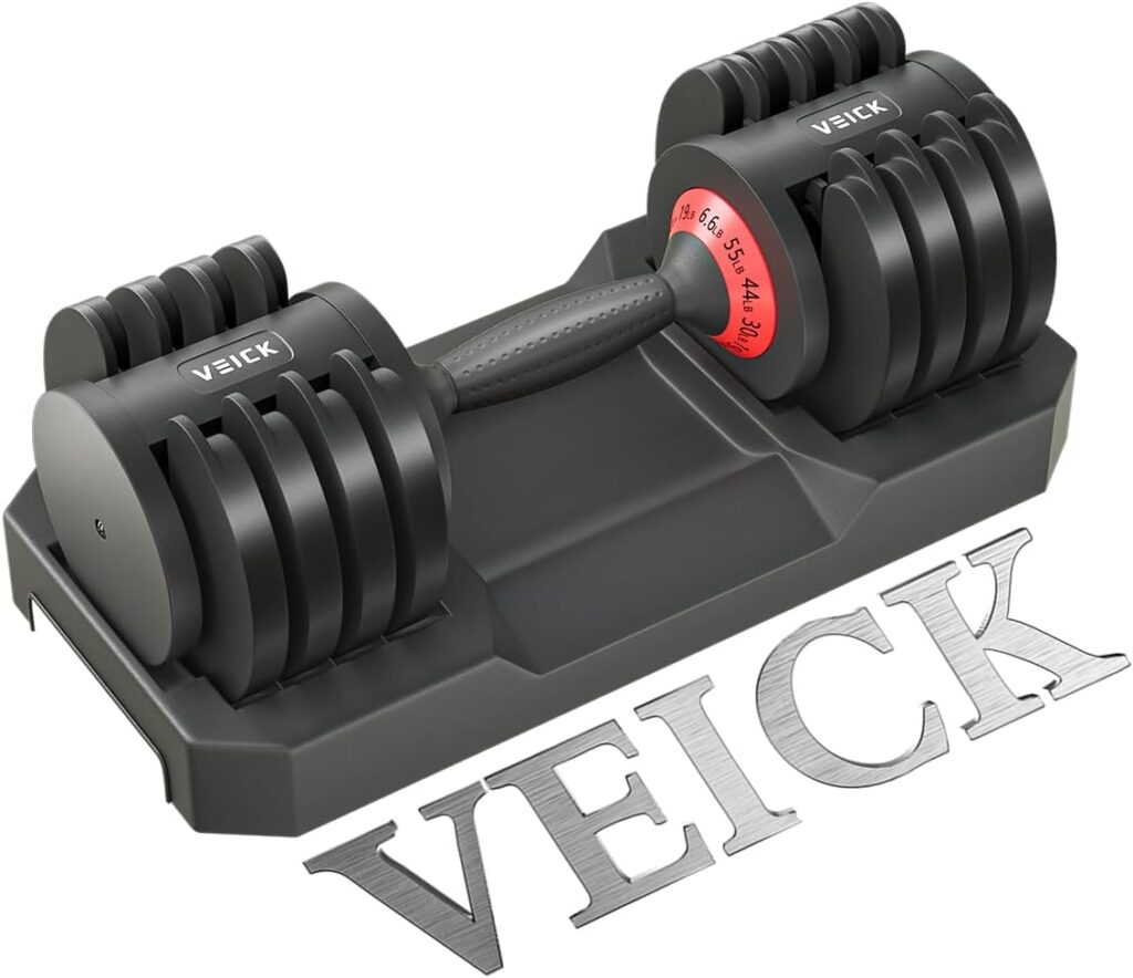 VEICK Adjustable Dumbbell Set, 5 in 1 Free Dumbbell for Men and Women, Black Dumbbell for Home Gym, Full Body Workout Fitness, Fast Adjust by Turning Handle (25/55 LB)