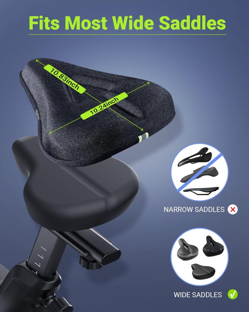 MERACH Exercise Bike Seat Cushion - Most Comfortable Gel Padded Bike Seat Cover for Men  Women, Compatible with Cruiser, Stationary Bike, Exercise Bike, Fit Wide Saddles (8.5-10 in)
