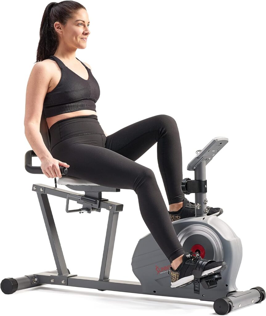 Sunny Health  Fitness Magnetic Recumbent Bike with Optional Exclusive SunnyFit® App Enhanced Bluetooth Connectivity